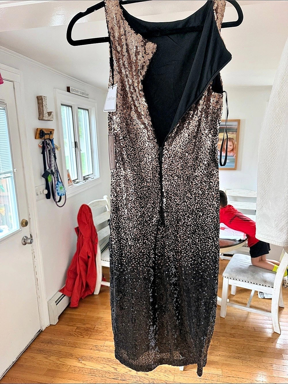 Premier Amour Sequin Maxi Dress in Black & Gold NWT